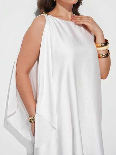 Maija Plus Size Women Ivory Soft &amp; Skin-Friendly Whitedress For Women OuterTextured Satin Fit... | SHEIN