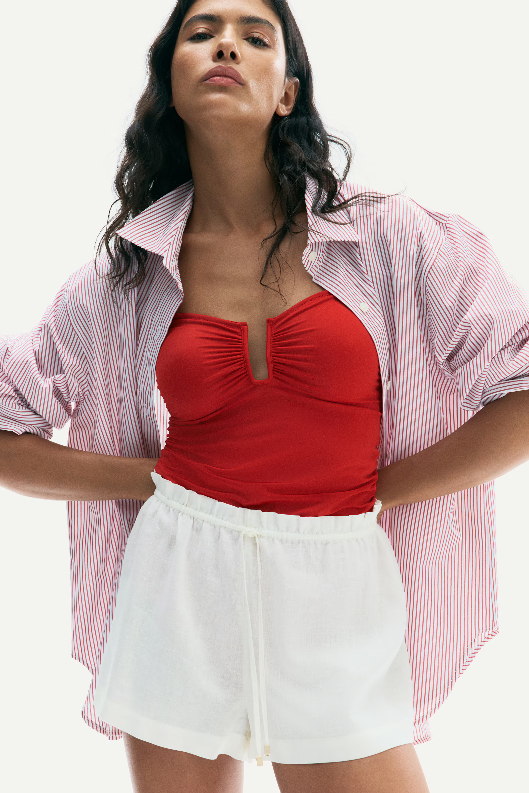 Linen-blend drawstring shorts - White - Ladies | H&M GB | H&M (UK, MY, IN, SG, PH, TW, HK)