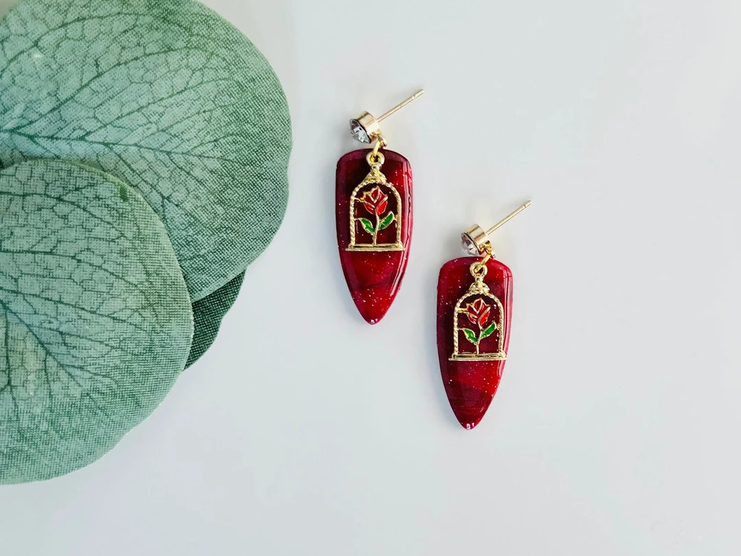 Red Rose Polymer Clay Earrings - Etsy | Etsy (US)