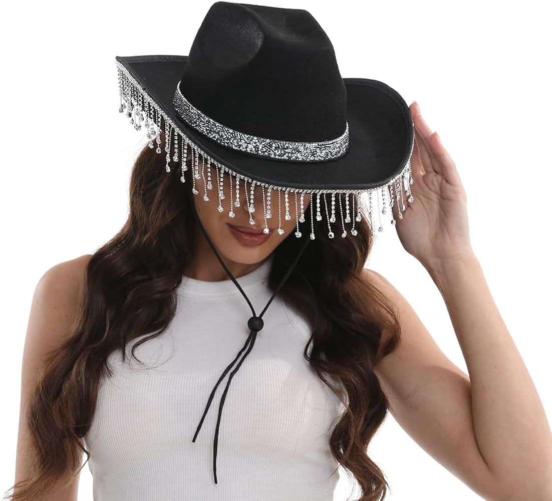 Aoufuwel Rhinestone Cowboy Hat for Women - Cowgirl Hat with Rhinestones for Disco Cowgirl Outfit ... | Amazon (US)