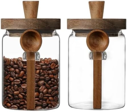 ANSQU Set of 2 Glass Food Storage Jars with Bamboo Wood Lid and Spoon, 20.3oz Glass Kitchen Canis... | Amazon (US)