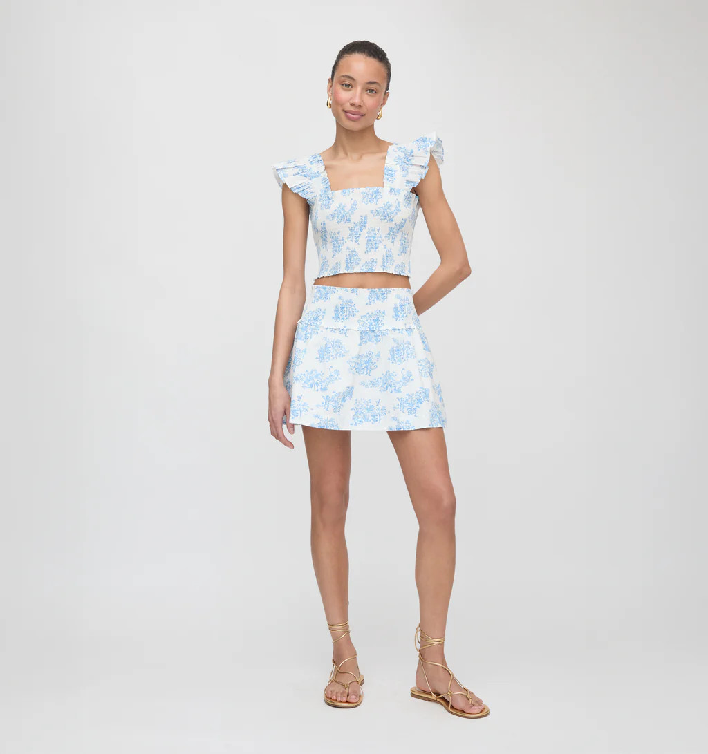 Roller Rabbit x Hill House Cropped Paz Top - Blue Sherwood Forest Monkey | Hill House Home US