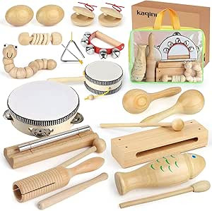 kaqinu Kids Musical Instruments, 21Packs Toddlers 100% Natural Wooden Music Percussion Toy Sets f... | Amazon (US)