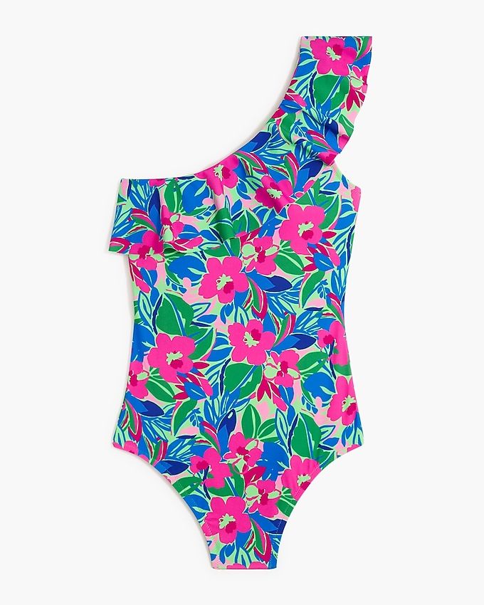 Printed ruffle one-shoulder  one-piece swimsuit | J.Crew Factory