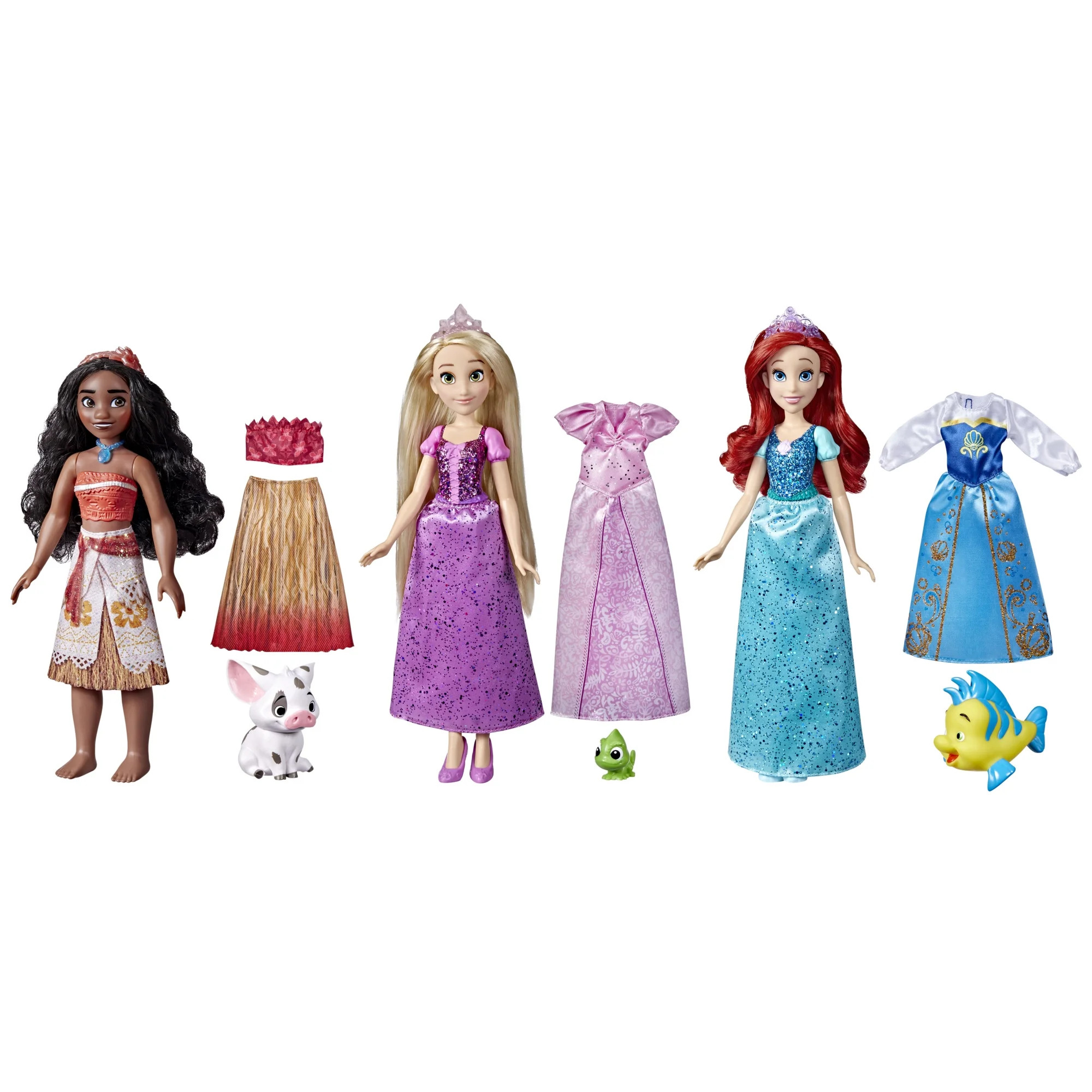 Disney Princess Royal Fashions and Friends 12 inch Fashion Doll, Ariel, Moana, and Rapunzel, Ages... | Walmart (US)