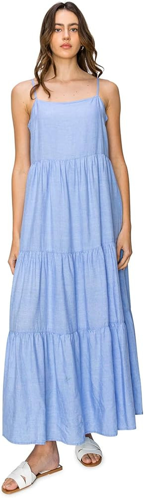 Cali1850 Women's XS~XL Lined Tiered Sleeveless Linen Flare Maxi Dress with Adjustable Spaghetti S... | Amazon (US)