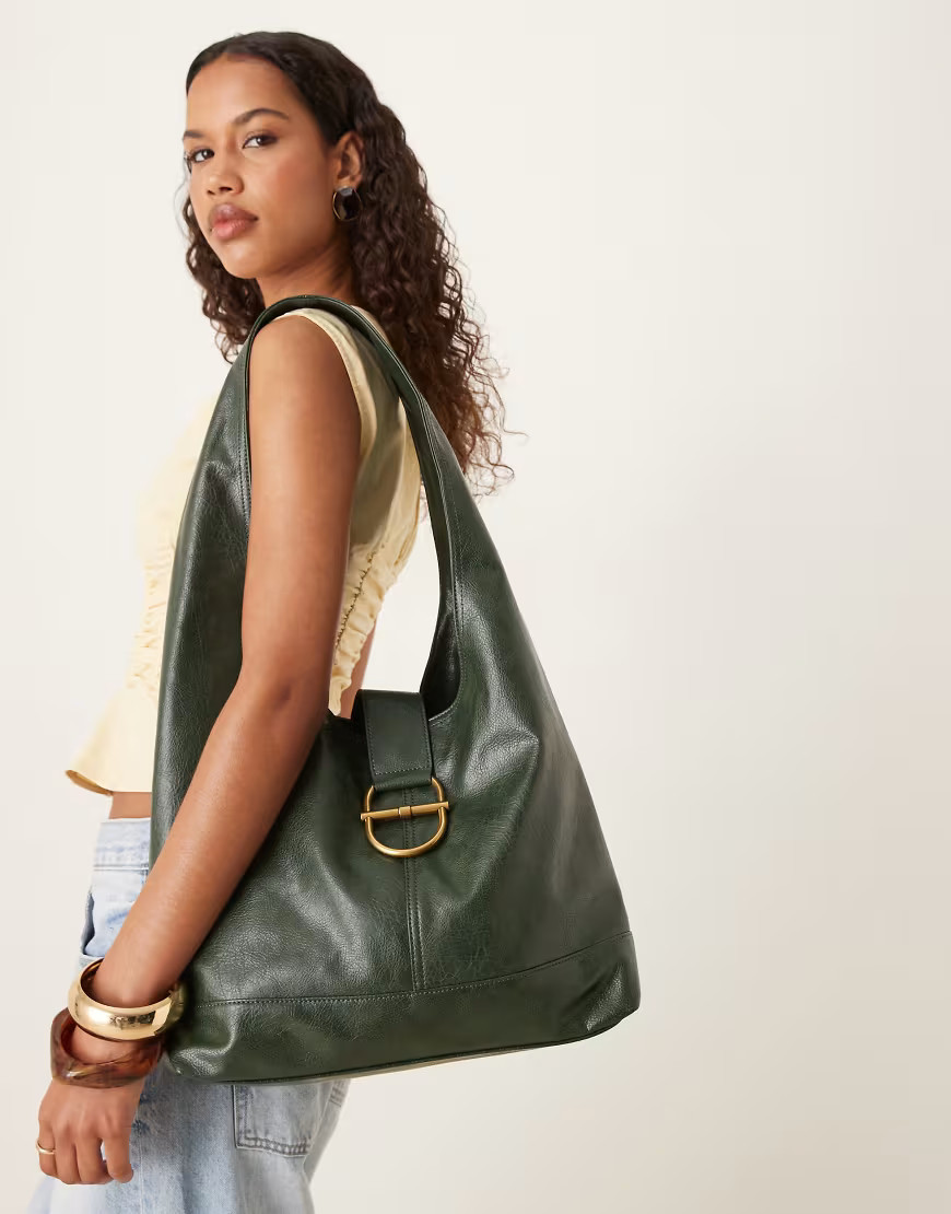 ASOS DESIGN metal hardware tote bag in dark green | ASOS (Global)