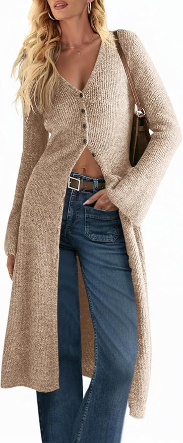 Saodimallsu Womens Long Cardigan Sweaters Oversized Bell Sleeve Open Front Button Down Casual Kni... | Amazon (US)