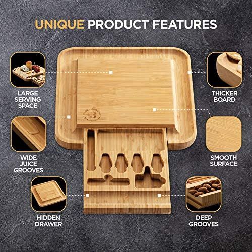 Premium Bamboo Cheese Board Set - Wooden Charcuterie Board Serving Platter with Knife Set, Hidden... | Amazon (US)