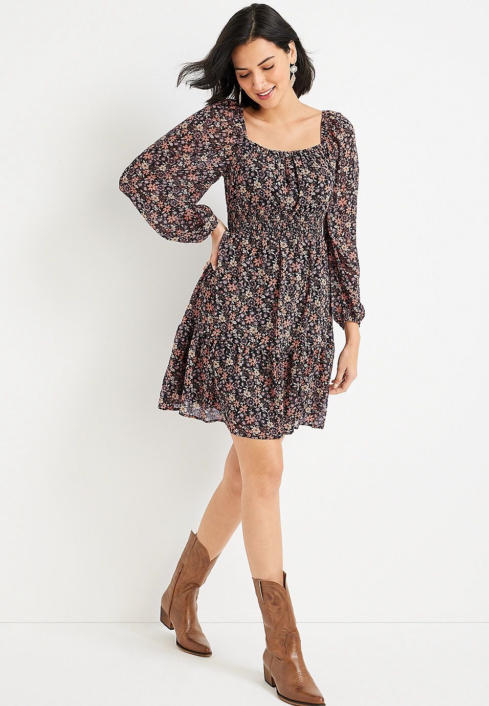 Floral Smocked Babydoll Mini Dress | Maurices