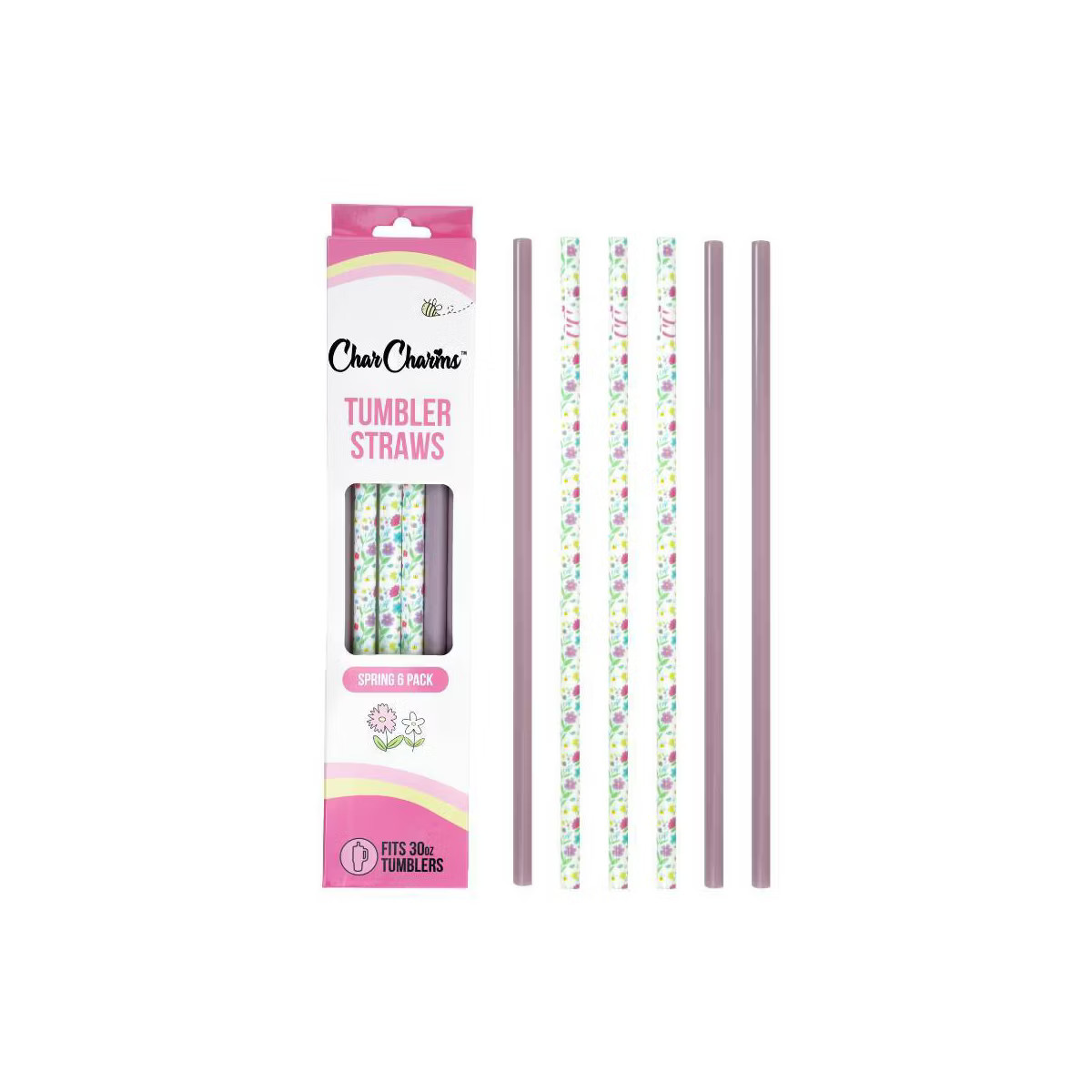 CharCharms 6pk 30oz Water Bottle Straws Solid Pastel | Target
