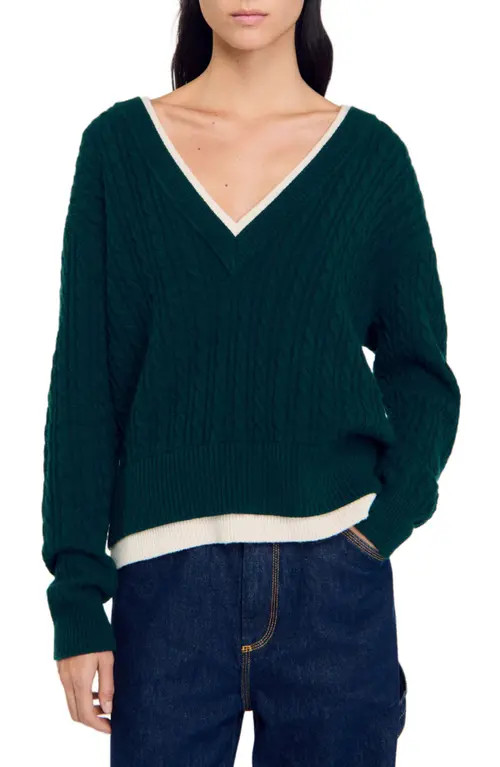SANDRO Layered effect knit sweater in Green at Nordstrom, Size X-Large | Nordstrom