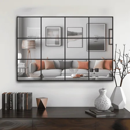 Wall Mirror 24" x 36", Window Pane Grid Mirror Modern Style for Bedroom, Living Room, Bathroom, Rectangular Black Aluminum Framed | Walmart (US)
