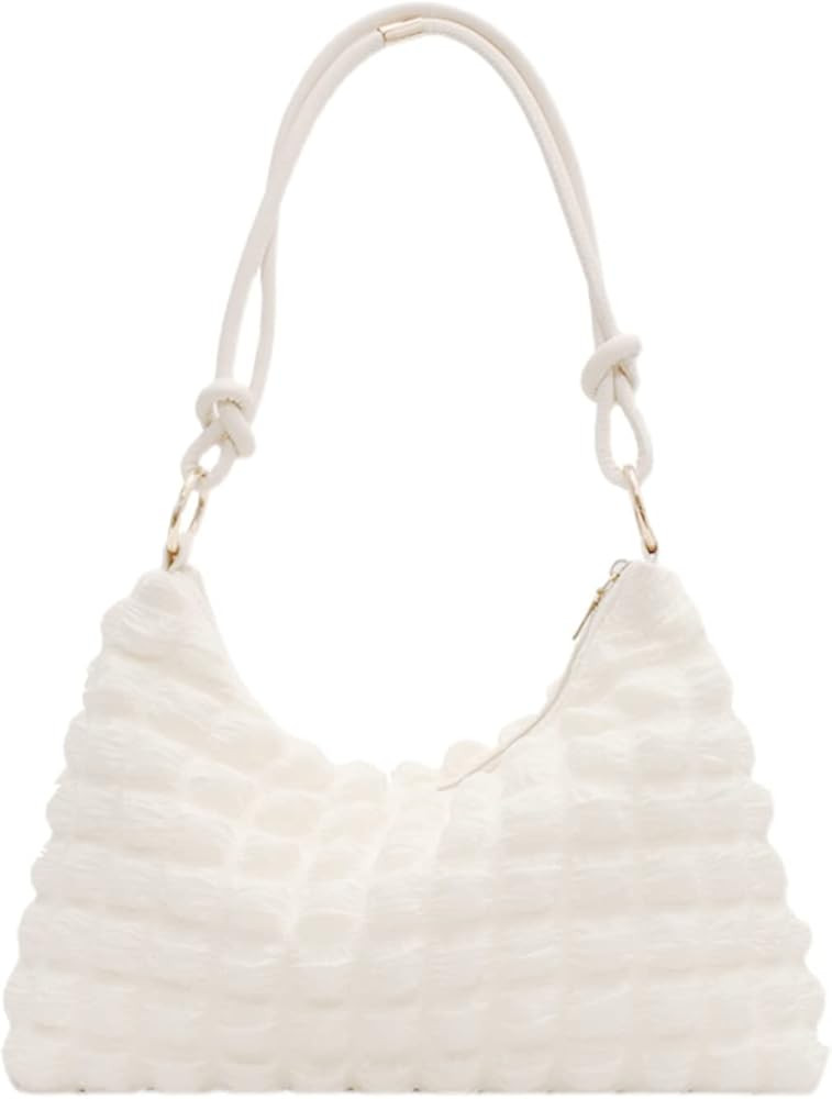 Women’s Classic moon shape clutch shoulder bag bubbled fabric Hobo handbag with zipper closure | Amazon (US)