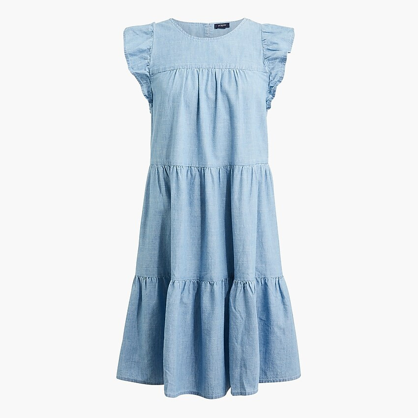 Chambray ruffle-sleeve tiered mini dress | J.Crew Factory