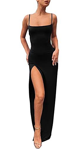 PRIMODA Women's Spaghetti Strap Backless Thigh-high Slit Bodycon Maxi Long Dress Club Party Dress | Amazon (CA)