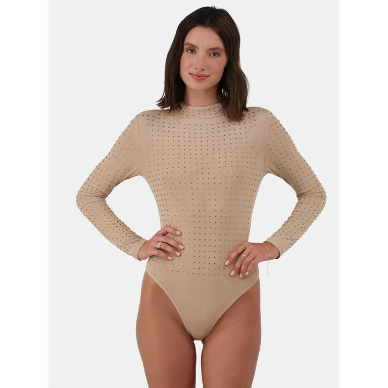 No Boundaries Mesh Studded Bodysuit, Women's and Women’s Plus | Walmart (US)