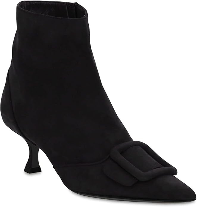 Coutgo Women's Kitten Heel Ankle Boots Pointed Toe Side Zipper Square Buckle Winter Booties | Amazon (US)