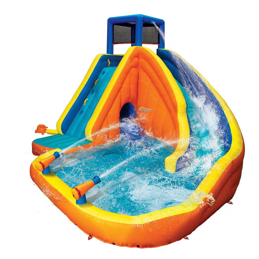 BANZAI Sidewinder Falls Inflatable Water Slide with Tunnel Ramp Slide, Orange | The Home Depot