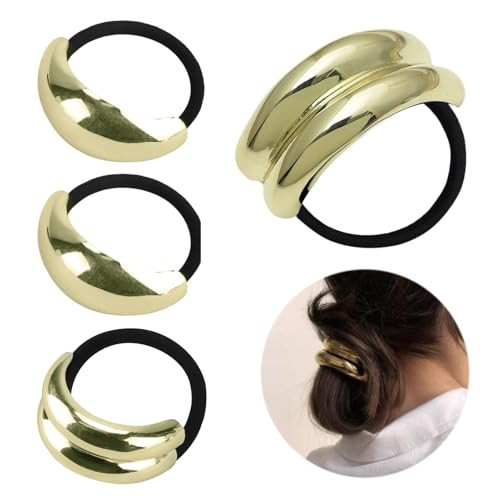 Garnirise Gold Hair Cuffs & Rings 4-Pack Women's Ponytail Holder Metal Hair Ties Elastic Hair Bands for Thick Hair | Amazon (UK)