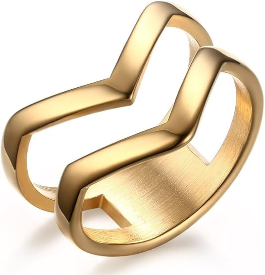 VNOX Fashion 18K Gold Plated Stainless Steel Double Chevron Ring for Women, | Amazon (US)