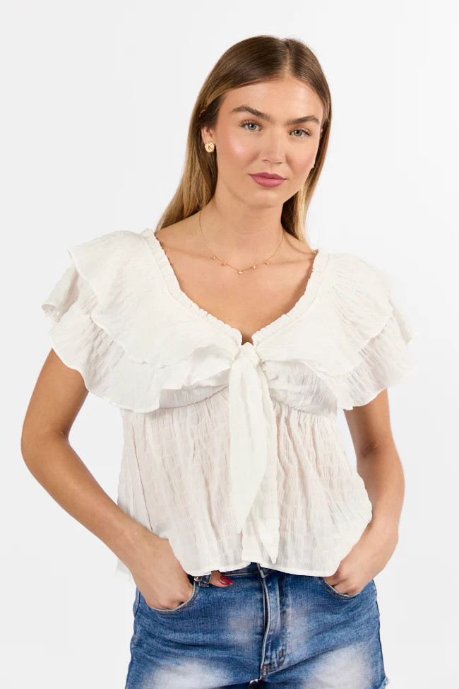 Ruffle It Up Ivory Textured Top | Pink Lily