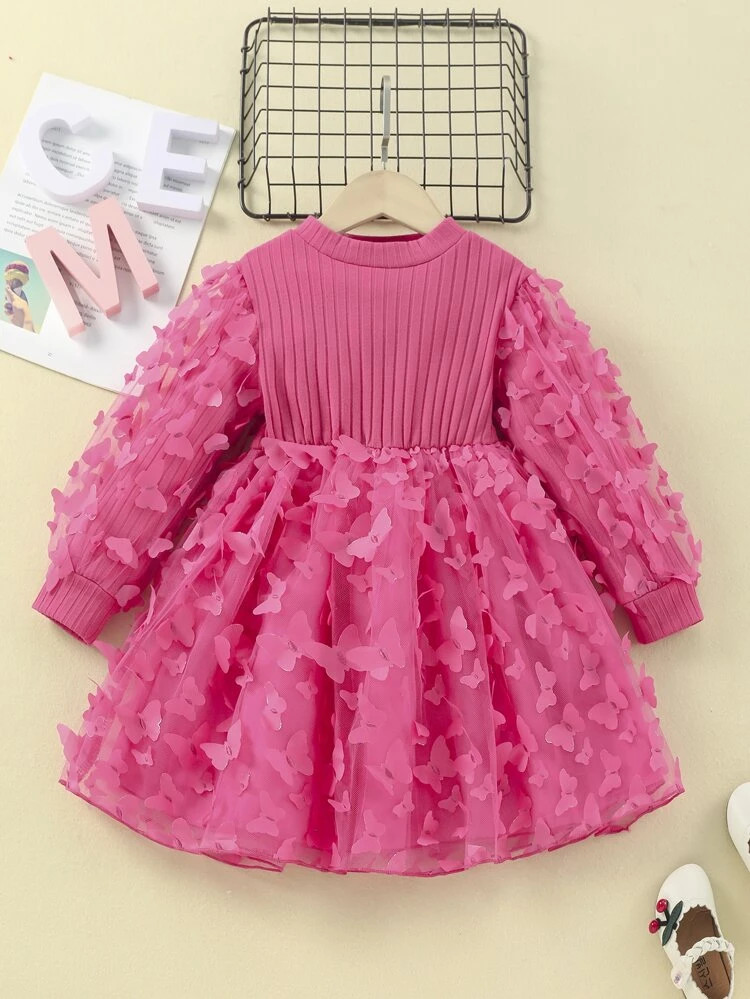 Toddler Girls Mock Neck Appliques Mesh Dress | SHEIN