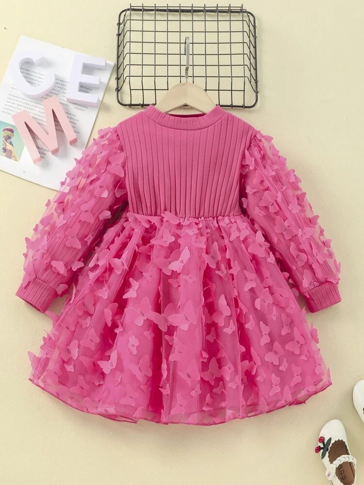 Toddler Girls Mock Neck Appliques Mesh Dress | SHEIN