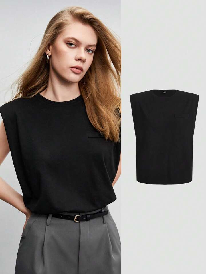 SHEIN BIZwear Cotton Shoulder Pad Tank Top Workwear | SHEIN