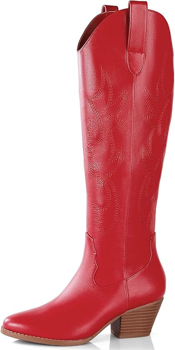 Ankis Black White Red Cowboy Boots for Women, Comfortable Cowgirl Boots for Women Low Chunky Heel... | Amazon (US)