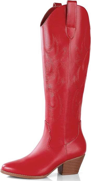 Ankis Black White Red Cowboy Boots for Women, Comfortable Cowgirl Boots for Women Low Chunky Heel... | Amazon (US)