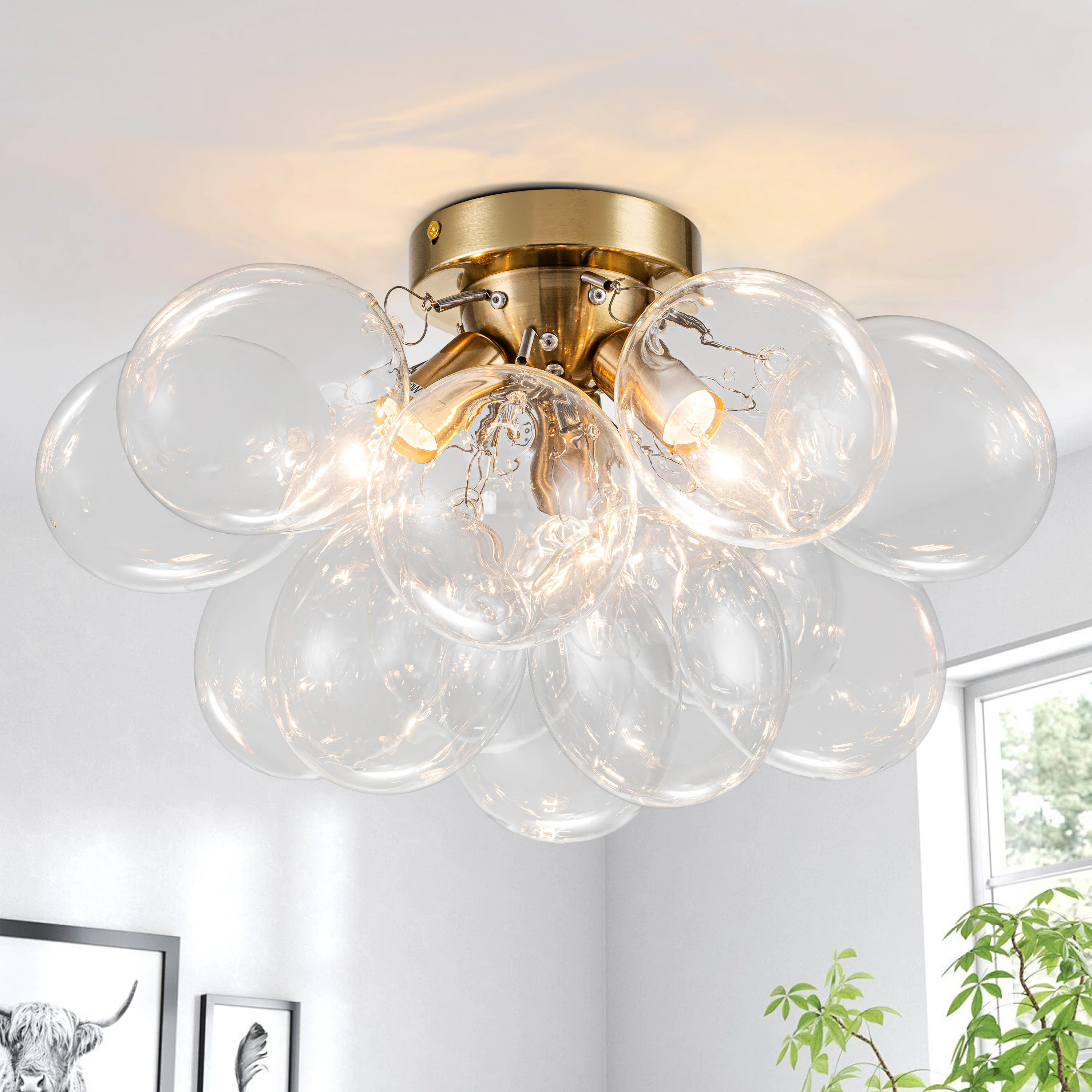 Ahona 3 - Light Dimmable Semi Flush Mount With 13 Clear Glass Bubble Ball | Wayfair North America