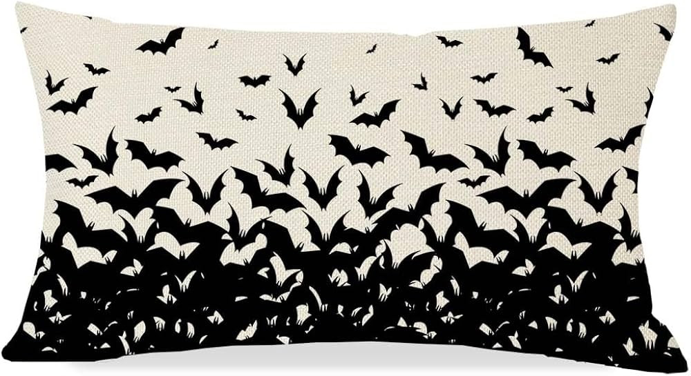 PANDICORN Black Bats Halloween Pillow Covers 12x20 Happy Halloween Lumbar Pillow Decorative Throw Pi | Amazon (US)