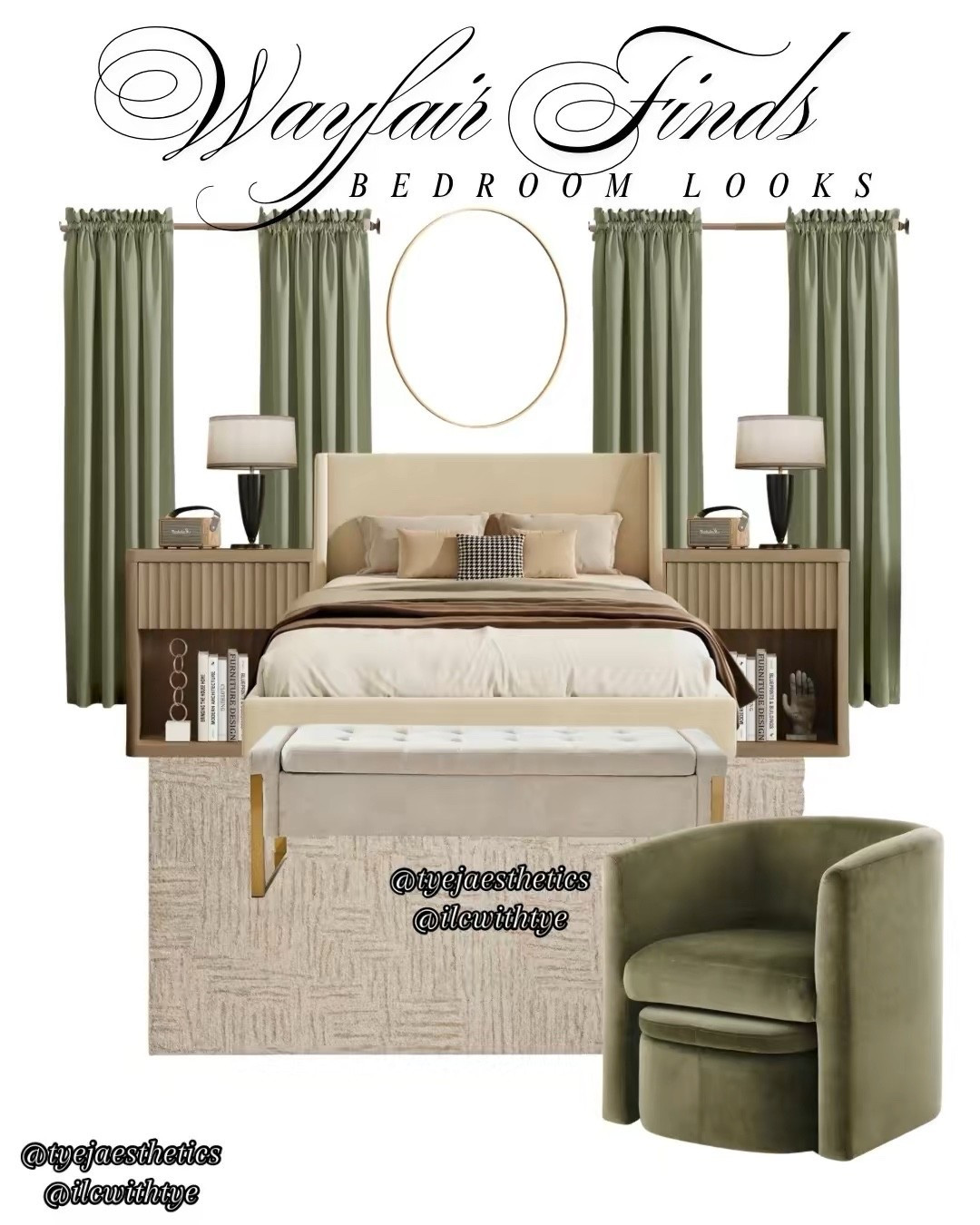 Transform your space into a serene retreat with this Sage Serenity Bedroom Look. Soft green drapes, natural wood nightstands, a clean upholstered bed, and textured neutral accents create a calming, designer-inspired atmosphere. Paired with a plush sage accent chair and warm lighting, this collection blends comfort with modern elegance. Perfect for shoppers seeking a peaceful, spa-like bedroom that still feels upscale and timeless. @Wayfair #Wayfair #WayfairCreator 

#LTKSaleAlert #LTKHome #LTKSeasonal