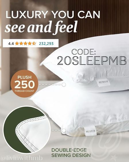 These pillows from Beckham Hotel Collection are LUXURY 🤩  Great for all sleeping positions!

Over 200,000 reviews on Amazon!

They are currently 20% off, and you can save an additional 20% with code: 20SLEEPMB

#partner

#LTKhome #LTKfindsunder50 #LTKsalealert
