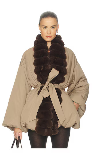 Bubble Puffer With Faux Fur in Tan & Cedar | Revolve Clothing (Global)