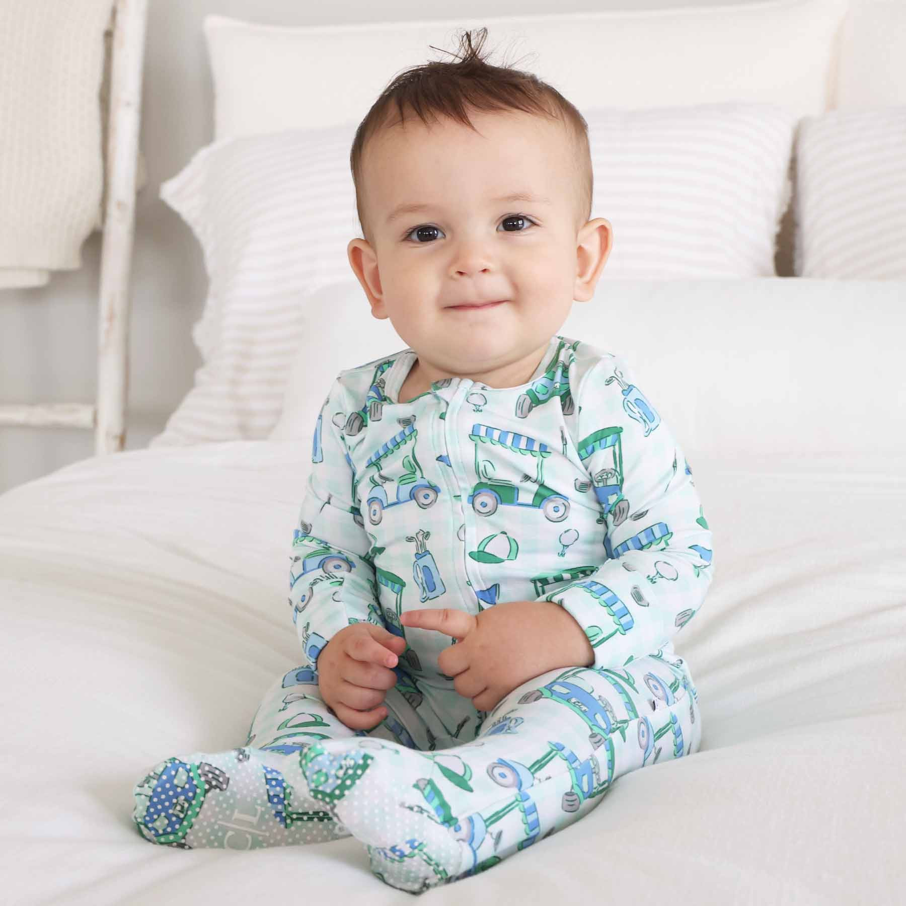 Birdie Babes Zipper Footie | Green | Caden Lane