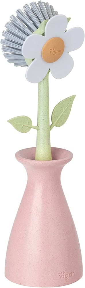 Vigar Florganic Dish Brush with Vase, Eco-Friendly, Daisy-Shaped Dish Brush and Holder, Pink | Amazon (US)