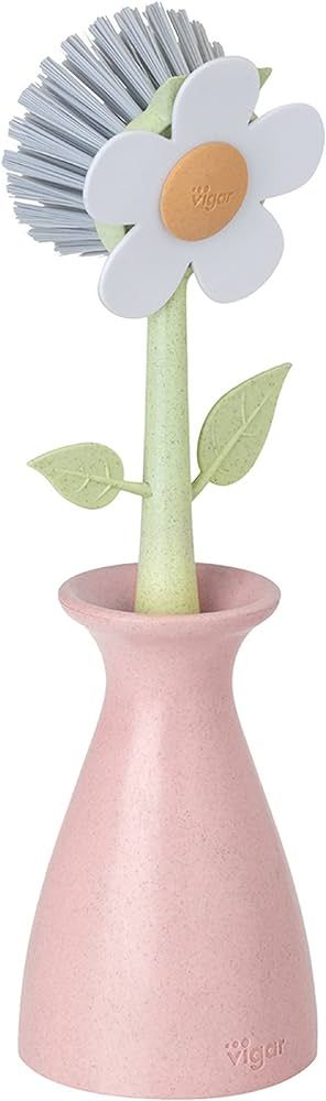 Vigar Florganic Dish Brush with Vase, Eco-Friendly, Daisy-Shaped Dish Brush and Holder, Pink | Amazon (US)