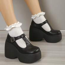 Women Minimalist Flatform Shoes, Fashion Black Mary Jane Shoes | SHEIN