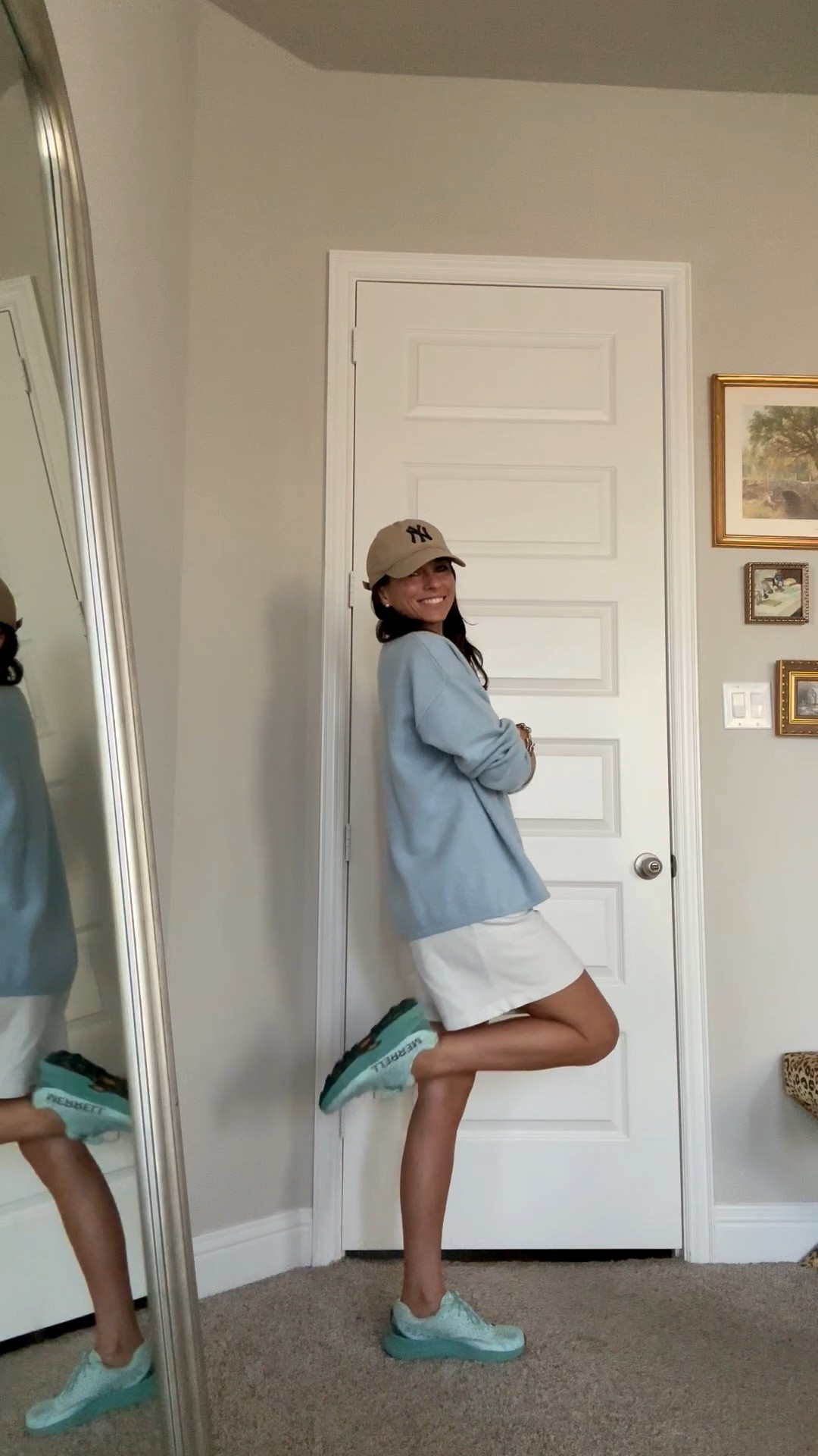 The morning rush in our house is always a bit of chaos, but I’ve learned to build in little moments that make it feel like a scene from a movie. ☁️✨

A cozy baby blue cashmere sweater pulled over crisp white shorts, my favorite Yankees cap to hide the morning hair, and trail sneakers because... well, Target runs and school drop-offs require real footwear. Top it off with a homemade iced vanilla latte in hand, and suddenly the 8:00 AM chaos feels a little more effortless.

Here’s to finding beauty in the daily rhythms, taking slow sips in the driveway, and starting the day feeling put-together (even when the morning was anything but). 🩵☕️👟

How’s your morning starting out today?

Save this post for everyday outfit inspiration!✨

.
.
.
#CoastalGrandmother #NancyMeyersStyle #DropOffOutfit #EverydayStyle #MomOutfit #CasualChic #EffortlessStyle #OOTDInspo #CashmereSweater #DailyOutfitInspo

#LTKootd #LTKgrwm #LTKmomlife