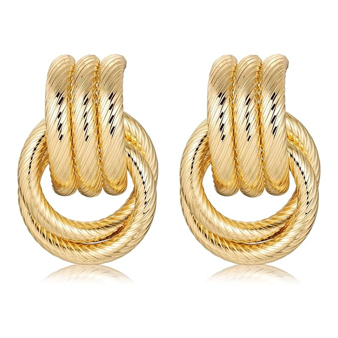Chunky Knot Link Earrings, Twisted Circle Geometric Drop Dangle Earrings Studs, Women's Jewelry_L... | Amazon (US)