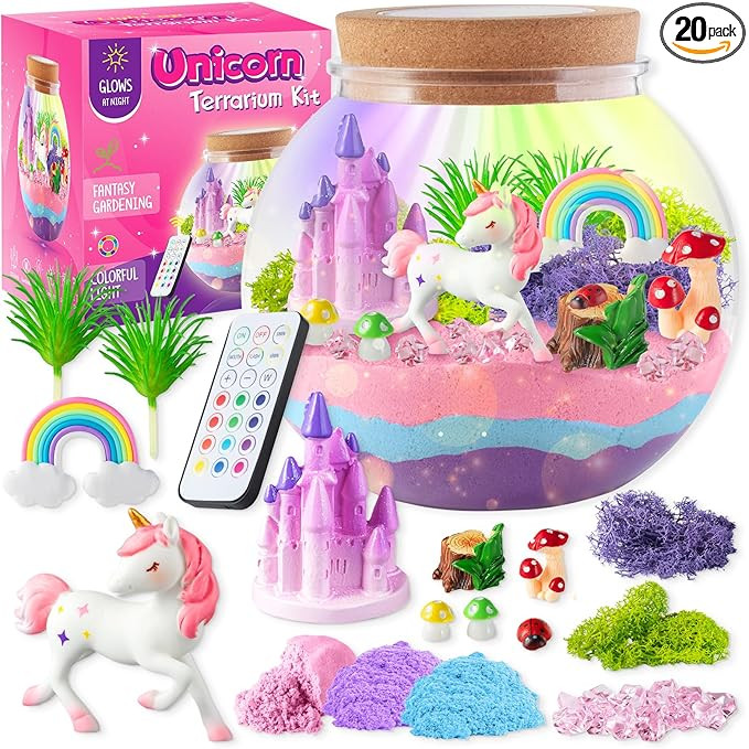 Unicorn Light-Up Terrarium Kit for Kids - LED Night Light Birthday Gift for Girls Ages 4 5 6 7 8-... | Amazon (US)