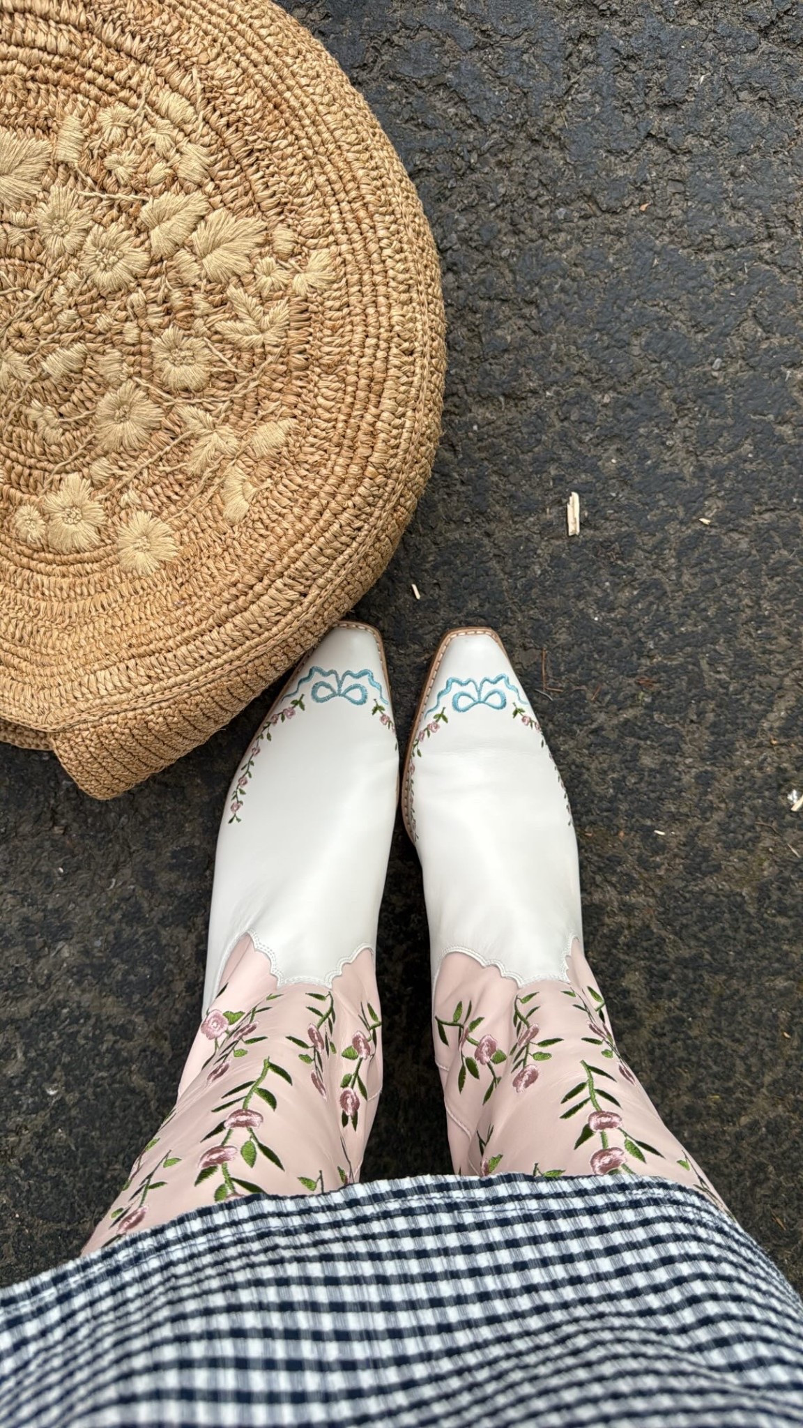 Basket bag, gingham dress, cowboy boots, bow, feminine, pregnancy friendly, Bump friendly, romantic, romanticize, summer fashion 

#LTKSummerEdit #LTKSeasonal #LTKShoeCrush