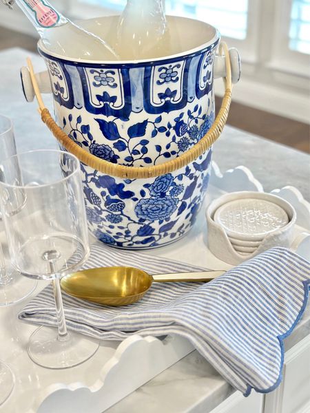 Blue and white ice bucket outdoor entertaining scalloped tray acrylic wine glasses Amazon finds champagne bucket kitchen decor 

#LTKfindsunder50 #LTKhome #LTKsalealert
