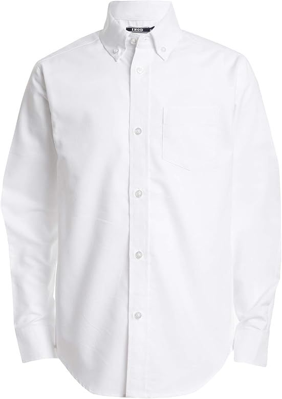 IZOD Boys' Long Sleeve Solid Button-Down Collared Oxford Shirt with Chest Pocket | Amazon (US)