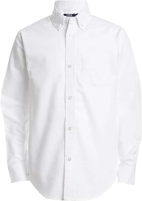 IZOD Boys' Long Sleeve Solid Button-Down Collared Oxford Shirt with Chest Pocket | Amazon (US)