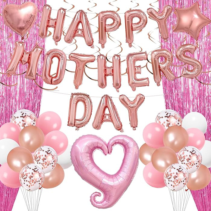 Mothers Day Decorations, 48PCS Included Happy Mothers Day Pink Rose Gold Balloon, Hanging Swirls ... | Amazon (US)