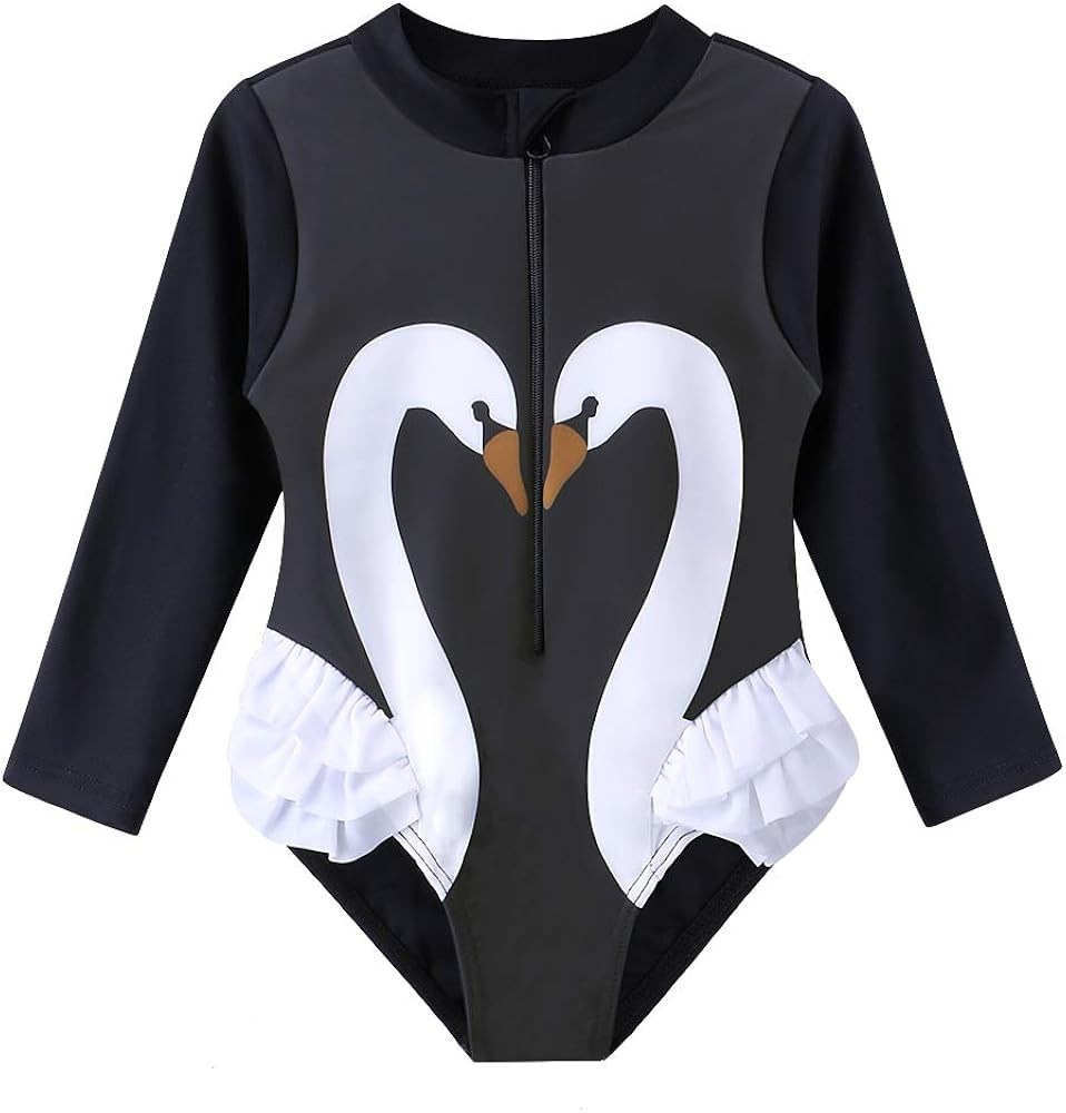 Baby/Toddler Girl Swimsuit Rashguard Swimwear Long Sleeve One-Piece | Amazon (US)