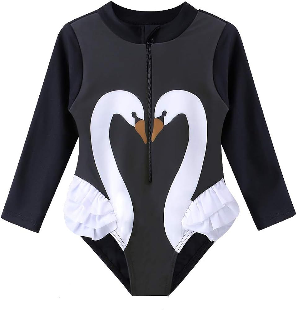 Baby/Toddler Girl Swimsuit Rashguard Swimwear Long Sleeve One-Piece | Amazon (US)